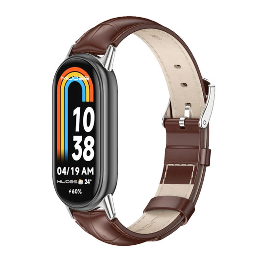 For Xiaomi Mi Band 8 / 9 / 9 NFC Mijobs Genuine Leather Watch Band(Bamboo Coffee Silver) - Watch Bands by MIJOBS | Online Shopping UK | buy2fix