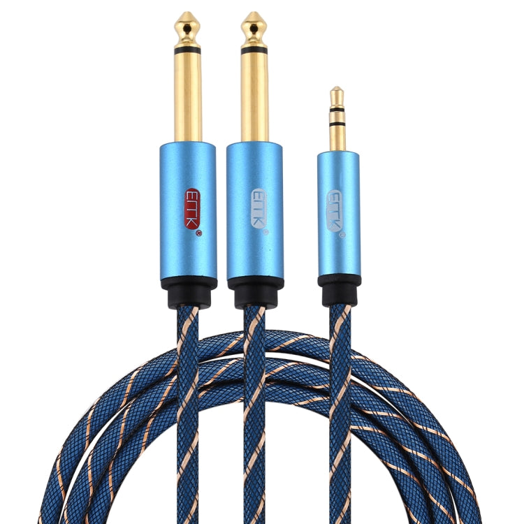 EMK 3.5mm Jack Male to 2 x 6.35mm Jack Male Gold Plated Connector Nylon Braid AUX Cable for Computer / X-BOX / PS3 / CD / DVD, Cable Length:1.5m(Dark Blue) -  by EMK | Online Shopping UK | buy2fix