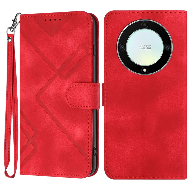 For Honor Magic5 Lite 5G Line Pattern Skin Feel Leather Phone Case(Red) - Honor Cases by buy2fix | Online Shopping UK | buy2fix