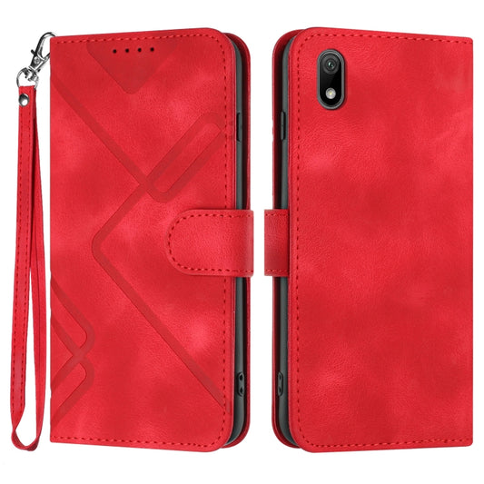 For Honor 8S Line Pattern Skin Feel Leather Phone Case(Red) - Honor Cases by buy2fix | Online Shopping UK | buy2fix