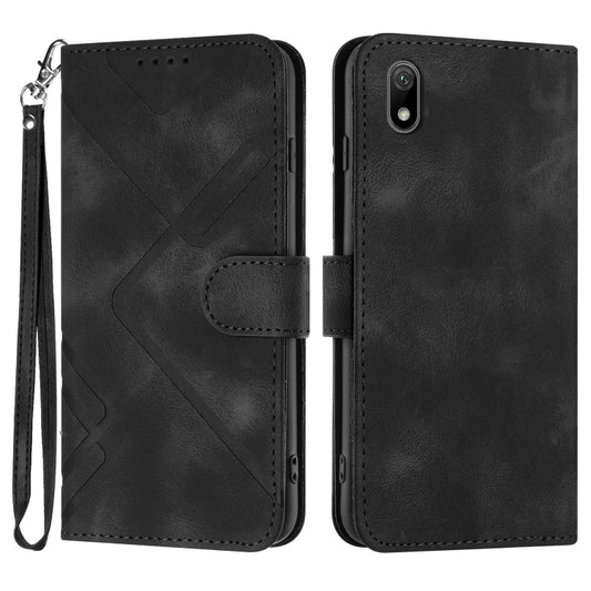 For Honor 8S Line Pattern Skin Feel Leather Phone Case(Black) - Honor Cases by buy2fix | Online Shopping UK | buy2fix