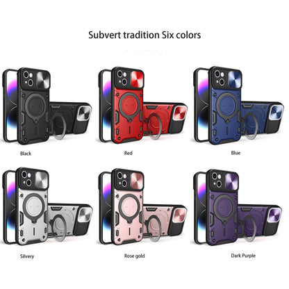 For iPhone 15 CD Texture Sliding Camshield Magnetic Holder Phone Case(Purple) - iPhone 15 Cases by buy2fix | Online Shopping UK | buy2fix