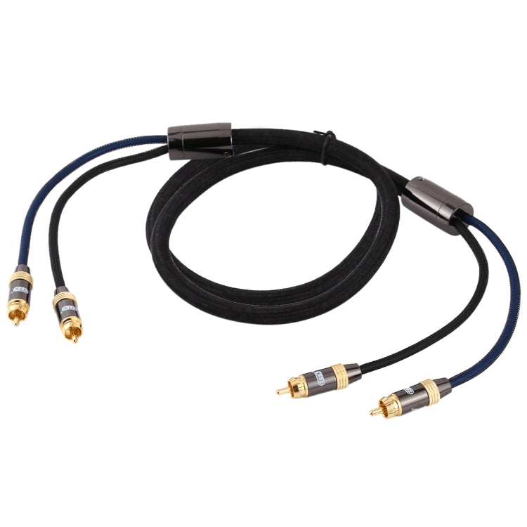 EMK 2 x RCA Male to 2 x RCA Male Gold Plated Connector Nylon Braid Coaxial Audio Cable for TV / Amplifier / Home Theater / DVD, Cable Length:1.5m(Black) - Audio Optical Cables by EMK | Online Shopping UK | buy2fix