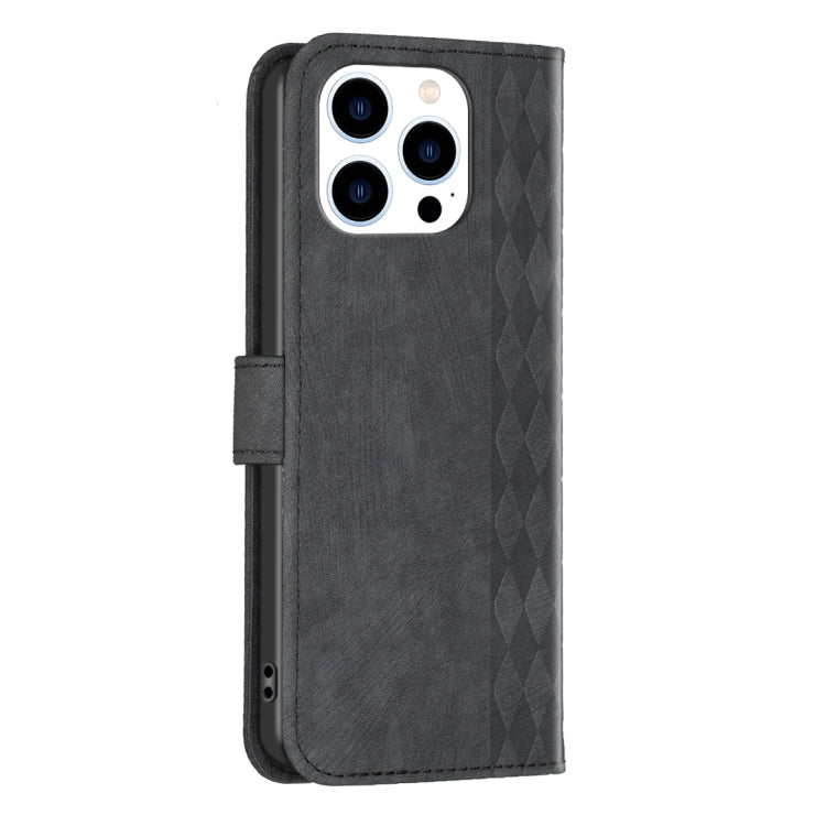 For iPhone 15 Pro Plaid Embossed Leather Phone Case(Black) - iPhone 15 Pro Cases by buy2fix | Online Shopping UK | buy2fix