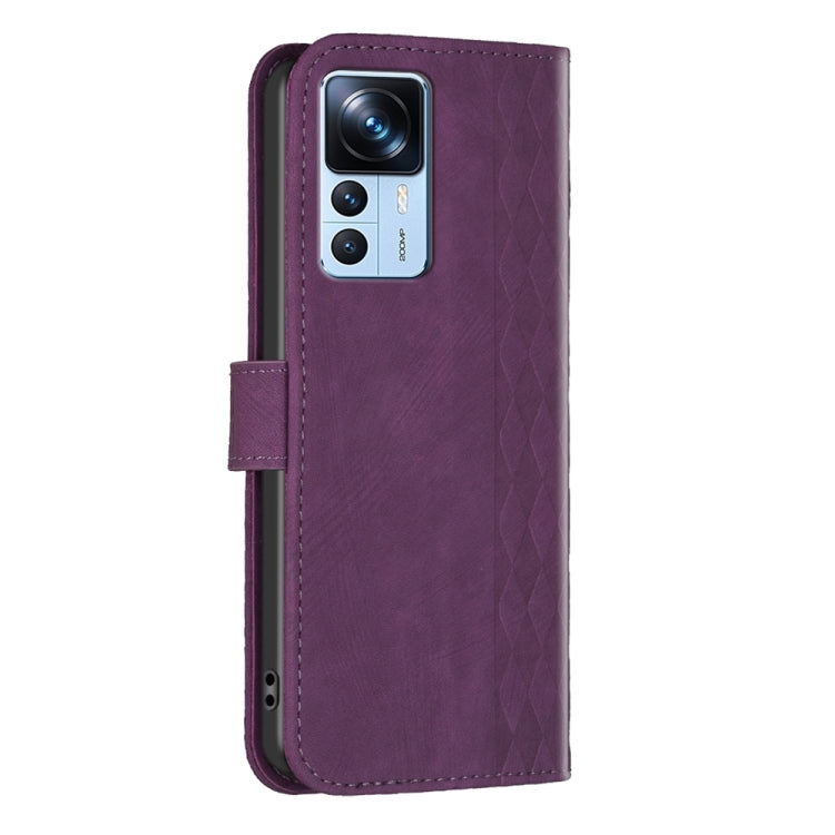 For Xiaomi 12T / 12T Pro Plaid Embossed Leather Phone Case(Purple) - Xiaomi Cases by buy2fix | Online Shopping UK | buy2fix