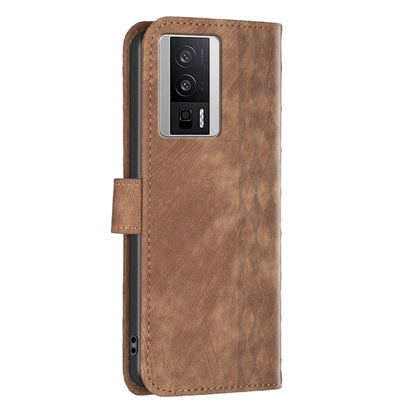 For Xiaomi Redmi K60 / K60 Pro Plaid Embossed Leather Phone Case(Brown) - Redmi K60 Cases by buy2fix | Online Shopping UK | buy2fix
