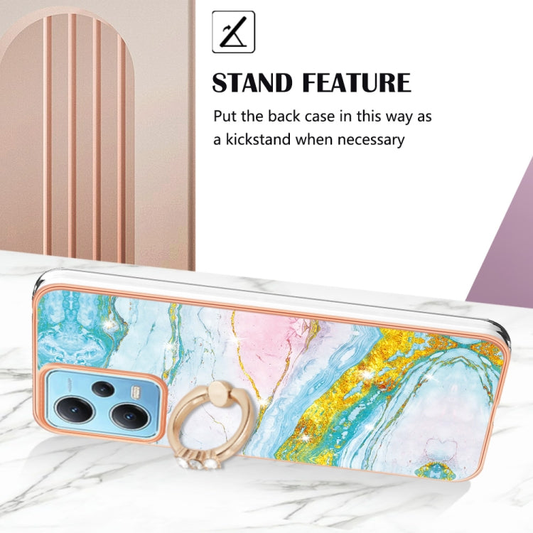 For Xiaomi Redmi Note 12 5G Global/Poco X5 5G Electroplating Marble IMD TPU Phone Case with Ring Holder(Green 004) - Note 12 Cases by buy2fix | Online Shopping UK | buy2fix