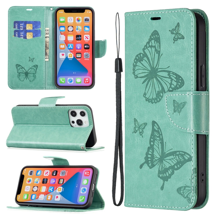 For Xiaomi Redmi 12 4G Two Butterflies Embossing Leather Phone Case(Green) - Xiaomi Cases by buy2fix | Online Shopping UK | buy2fix