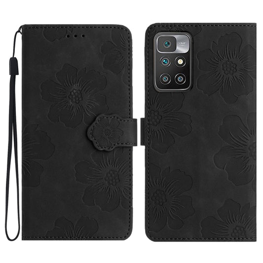 For Xiaomi Redmi 10 2022 Flower Embossing Pattern Leather Phone Case(Black) - Xiaomi Cases by buy2fix | Online Shopping UK | buy2fix