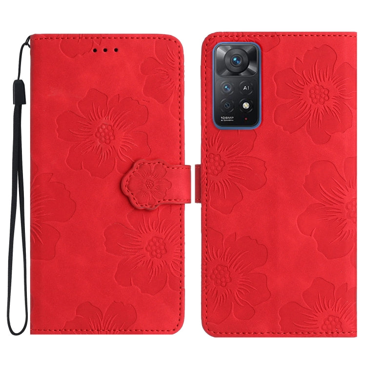 For Xiaomi Redmi Note 11 Pro 5G Global Flower Embossing Pattern Leather Phone Case(Red) - Redmi Note 11 Pro Case by buy2fix | Online Shopping UK | buy2fix