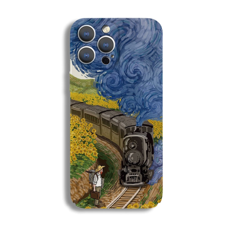 For iPhone 12 Precise Hole Oil Painting Pattern PC Phone Case(Train) - iPhone 12 / 12 Pro Cases by buy2fix | Online Shopping UK | buy2fix