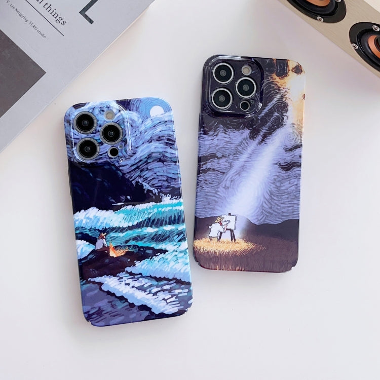 For iPhone 14 Precise Hole Oil Painting Pattern PC Phone Case(Rain) - iPhone 14 Cases by buy2fix | Online Shopping UK | buy2fix