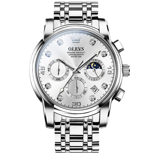 OLEVS 2889 Men Multifunctional Luminous Waterproof Quartz Watch(White) - Metal Strap Watches by OLEVS | Online Shopping UK | buy2fix