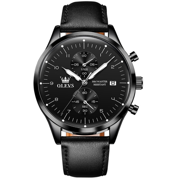 OLEVS 2880 Men Multifunctional Business Waterproof Leather Strap Quartz Watch(Black) - Leather Strap Watches by OLEVS | Online Shopping UK | buy2fix