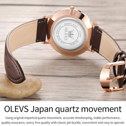 OLEVS 5869 Men Business Waterproof Genuine Leather Strap Quartz Watch(White + Brown) - Leather Strap Watches by OLEVS | Online Shopping UK | buy2fix