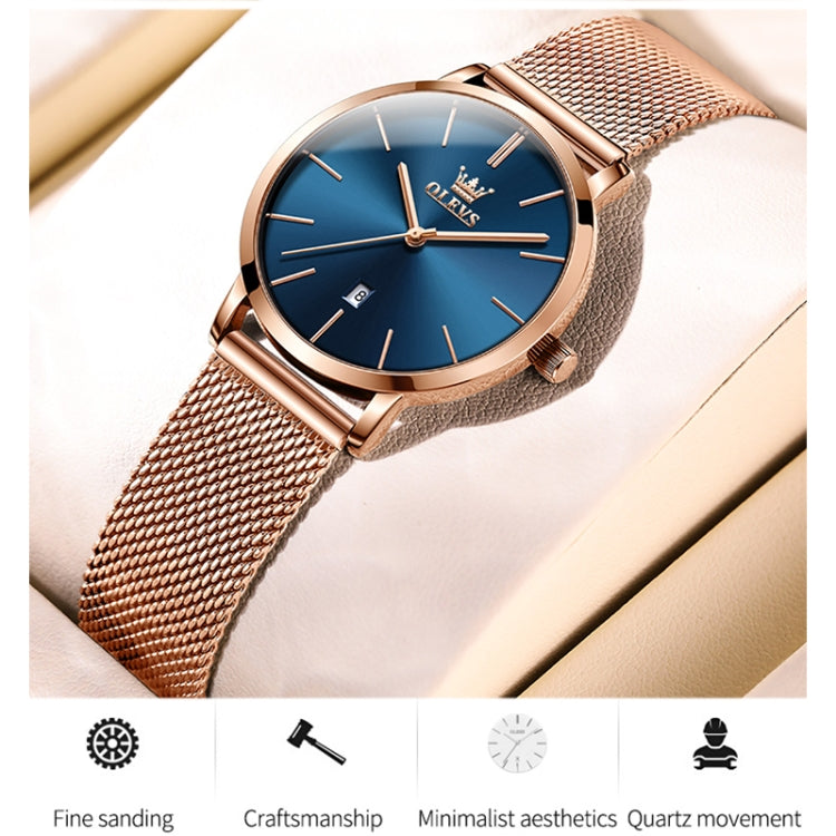 OLEVS 5869 Ladies Business Waterproof Steel Strap Quartz Watch(Blue + Rose Gold) - Metal Strap Watches by OLEVS | Online Shopping UK | buy2fix