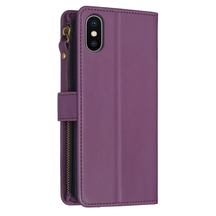 For iPhone XS / X 9 Card Slots Zipper Wallet Leather Flip Phone Case(Dark Purple) - More iPhone Cases by buy2fix | Online Shopping UK | buy2fix