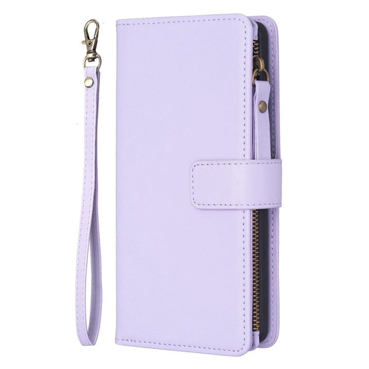 For iPhone 14 / 13 9 Card Slots Zipper Wallet Leather Flip Phone Case(Light Purple) - iPhone 14 Cases by buy2fix | Online Shopping UK | buy2fix