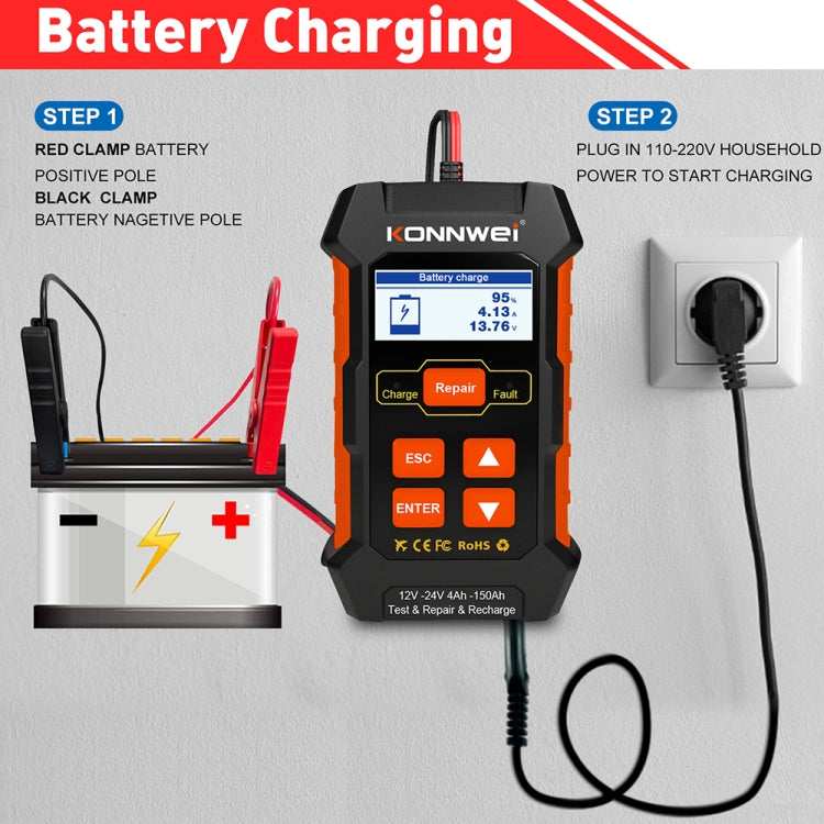 KONNWEI KW520 12V / 24V 3 in 1 Car Battery Tester with Detection & Repair & Charging Function(US Plug) - Code Readers & Scan Tools by KONNWEI | Online Shopping UK | buy2fix