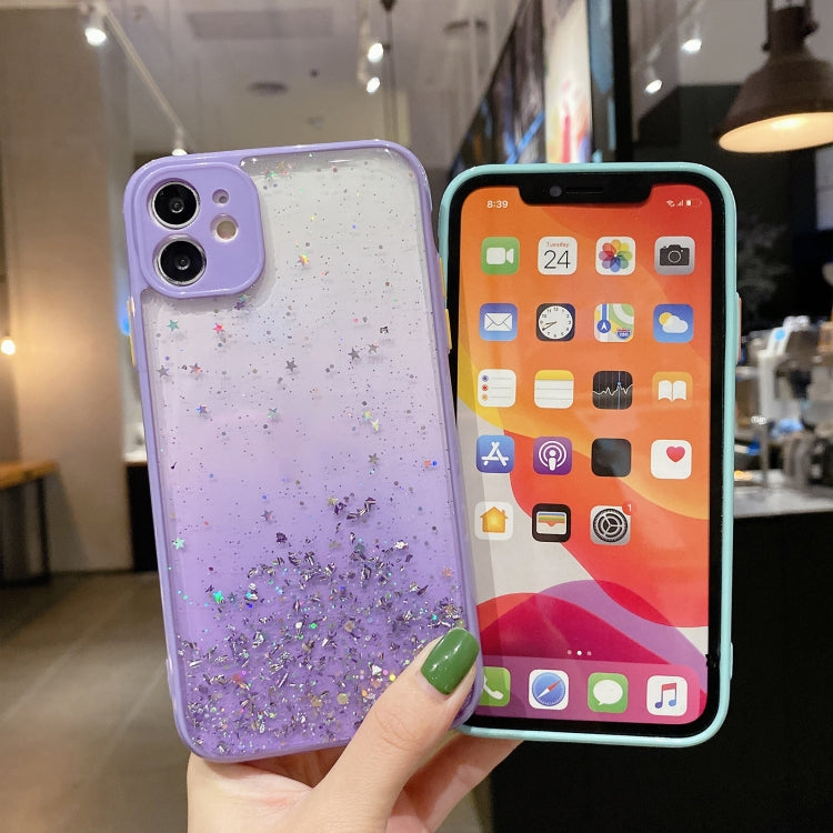 For iPhone 12 Starry Gradient Glitter Powder TPU Phone Case(Lake Green) - iPhone 12 / 12 Pro Cases by buy2fix | Online Shopping UK | buy2fix