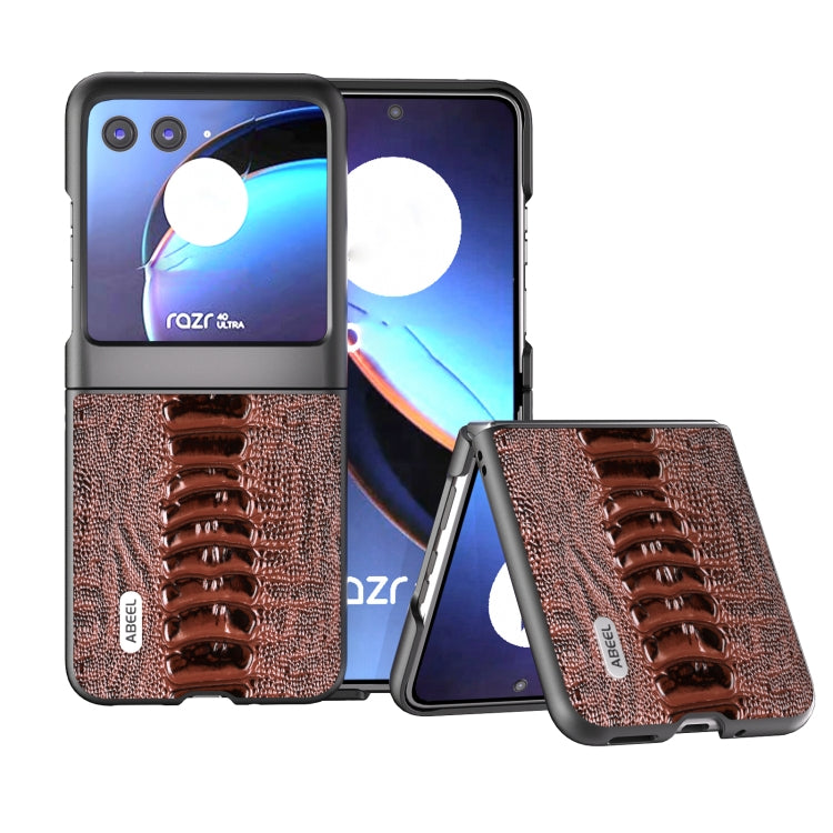 For Motorola Razr 40 Ultra ABEEL Genuine Leather Weilai Series Phone Case(Coffee) - Motorola Cases by buy2fix | Online Shopping UK | buy2fix