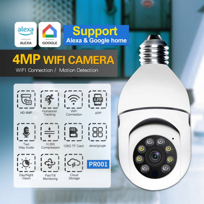 ESCAM PR001 E27 4MP Motion Tracking Smart WiFi Night Vision Dome Camera Supports Alexa Google(White) - Light Bulb Camera by ESCAM | Online Shopping UK | buy2fix