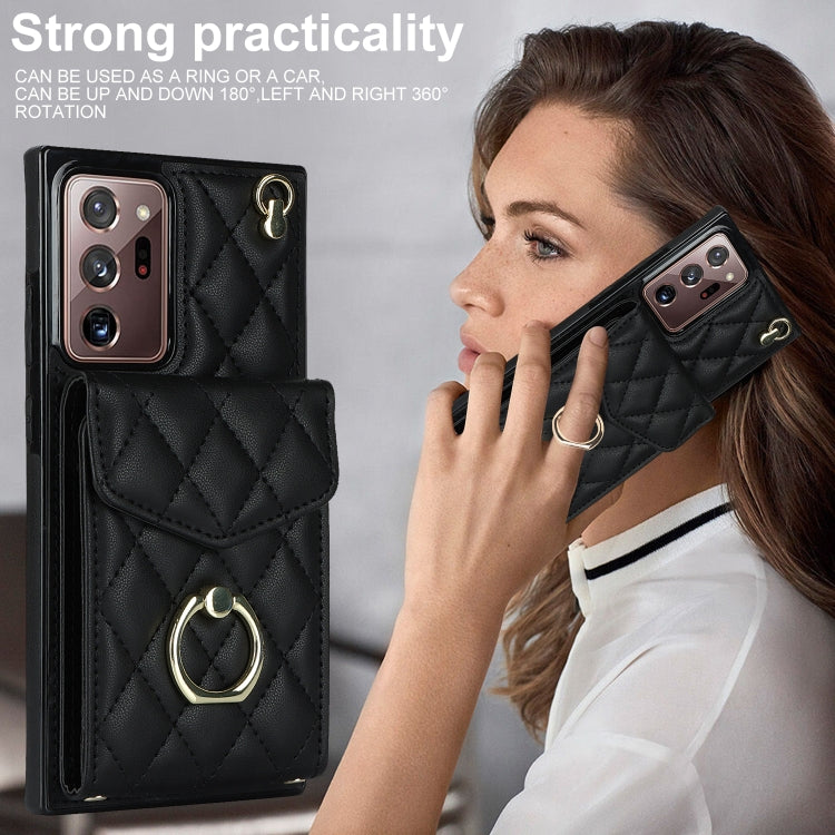 For Samsung Galaxy Note20 Ultra Rhombic Texture Card Bag Phone Case with Long Lanyard(Black) - Galaxy Note20 Ultra Cases by buy2fix | Online Shopping UK | buy2fix