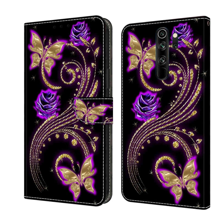 For Xiaomi Redmi Note 8 Pro Crystal 3D Shockproof Protective Leather Phone Case(Purple Flower Butterfly) - Xiaomi Cases by buy2fix | Online Shopping UK | buy2fix