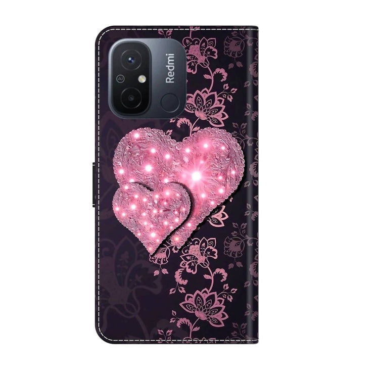 For Xiaomi Redmi 11A 4G / Redmi 12C Global Crystal 3D Shockproof Protective Leather Phone Case(Lace Love) - Xiaomi Cases by buy2fix | Online Shopping UK | buy2fix