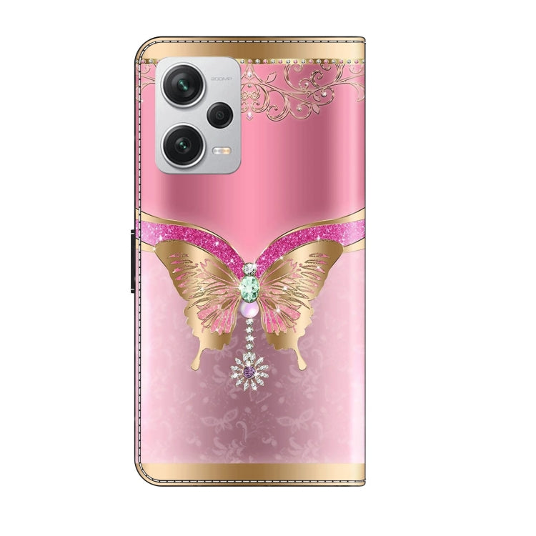 For Xiaomi Redmi Note 12 Pro+ Crystal 3D Shockproof Protective Leather Phone Case(Pink Bottom Butterfly) - Xiaomi Cases by buy2fix | Online Shopping UK | buy2fix