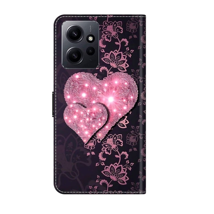 For Xiaomi Redmi Note 12 4G Crystal 3D Shockproof Protective Leather Phone Case(Lace Love) - Xiaomi Cases by buy2fix | Online Shopping UK | buy2fix