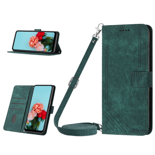 For Infinix Note 30 Pro Skin Feel Stripe Pattern Leather Phone Case with Lanyard(Green) - Infinix Cases by buy2fix | Online Shopping UK | buy2fix