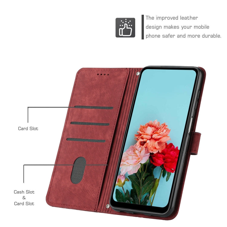 For Infinix Hot 30 Play NFC Skin Feel Stripe Pattern Leather Phone Case with Lanyard(Red) - Infinix Cases by buy2fix | Online Shopping UK | buy2fix