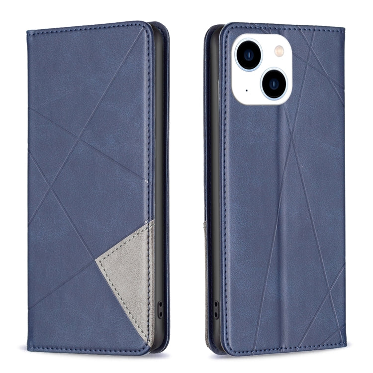 For iPhone 15 Rhombus Texture Magnetic Leather Phone Case(Blue) - iPhone 15 Cases by buy2fix | Online Shopping UK | buy2fix