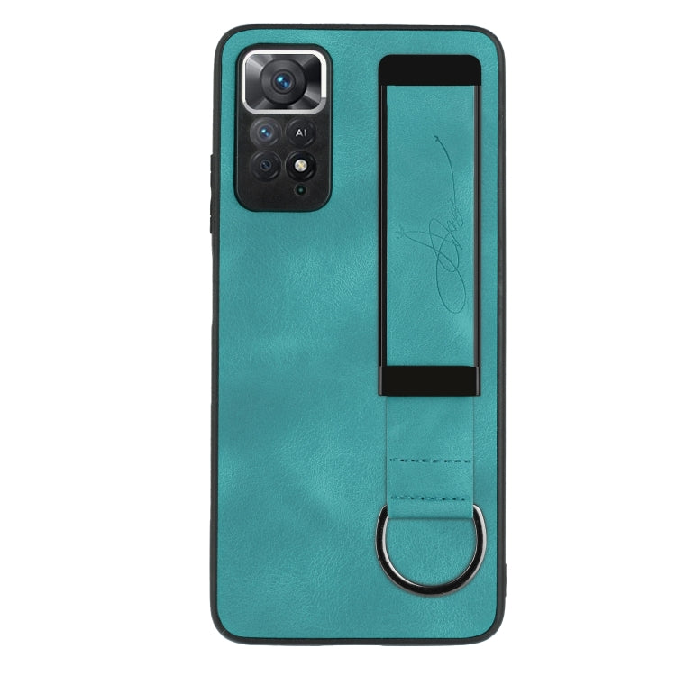 For Xiaomi Redmi Note 11 Pro Wristband Holder Leather Back Phone Case(Green) - Redmi Note 11 Pro Case by buy2fix | Online Shopping UK | buy2fix