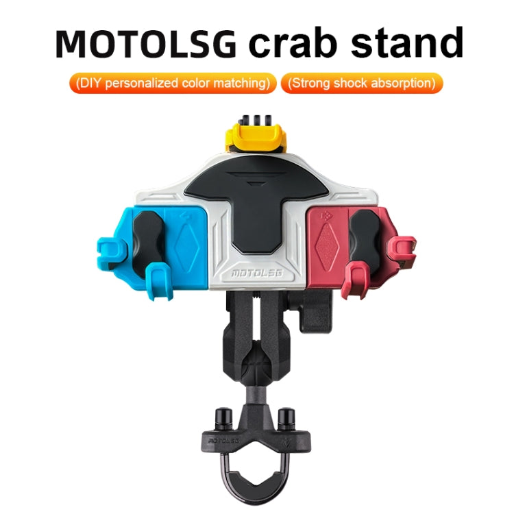 MOTOSLG Crab Motorcycle Phone Clamp Bracket L-Type Rear Mirror Mount with Anti-theft Lock(Blue White Red) - Holder by MOTOLSG | Online Shopping UK | buy2fix