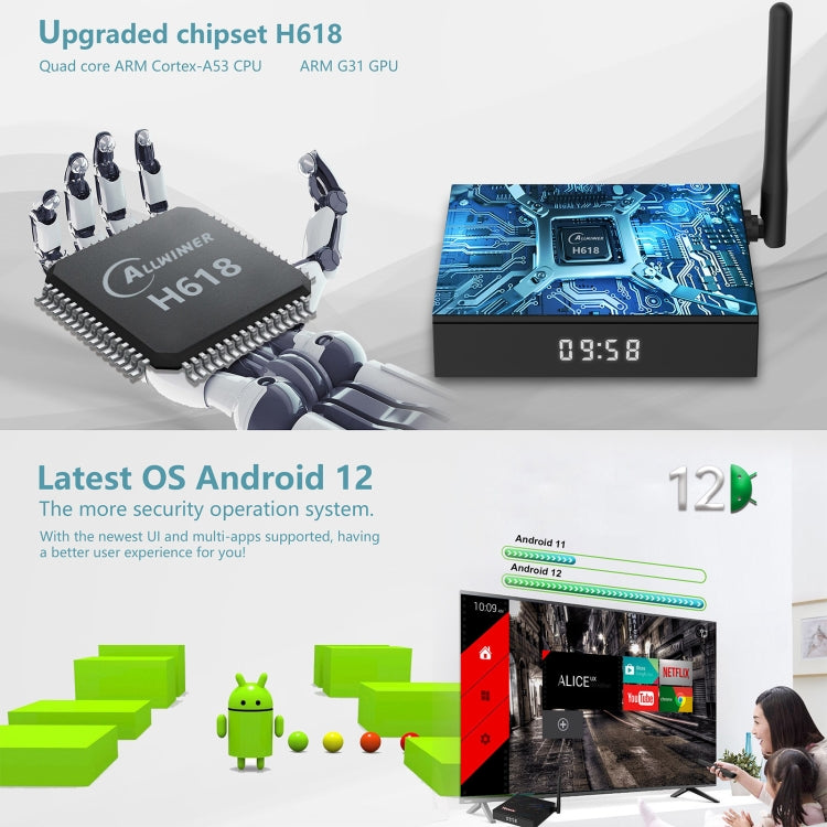 H618-TX68 Android 12.0 Allwinner H618 Quad Core Smart TV Box, Memory:4GB+32GB(EU Plug) - Allwinner H6 by buy2fix | Online Shopping UK | buy2fix