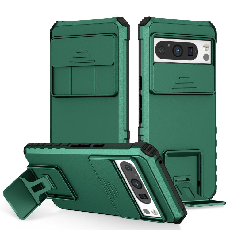 For Google Pixel 8 Pro Stereoscopic Holder Sliding Camshield Phone Case(Green) - Google Cases by buy2fix | Online Shopping UK | buy2fix