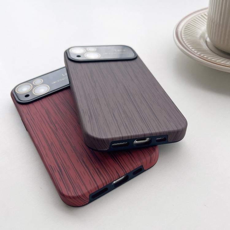 For iPhone 11 Pro Max Wood Grain TPU Phone Case with Lens Film(Brown) - iPhone 11 Pro Max Cases by buy2fix | Online Shopping UK | buy2fix