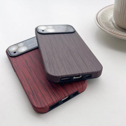 For iPhone 11 Pro Max Wood Grain TPU Phone Case with Lens Film(Red) - iPhone 11 Pro Max Cases by buy2fix | Online Shopping UK | buy2fix