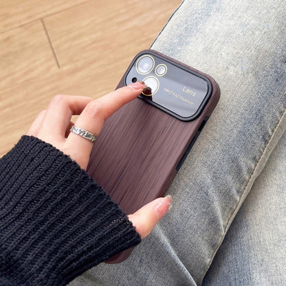 For iPhone 12 Wood Grain TPU Phone Case with Lens Film(Beige) - iPhone 12 / 12 Pro Cases by buy2fix | Online Shopping UK | buy2fix