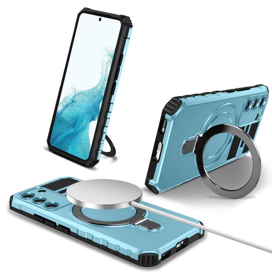For Samsung Galaxy S22 5G MagSafe Magnetic Holder Phone Case(Light Blue) - Galaxy S22 5G Cases by buy2fix | Online Shopping UK | buy2fix
