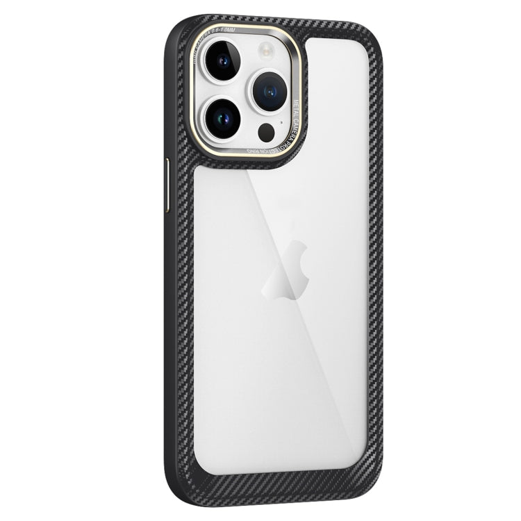 For iPhone 12 Pro Carbon Fiber Transparent Back Panel Phone Case(Black + Transparent) - iPhone 12 / 12 Pro Cases by buy2fix | Online Shopping UK | buy2fix