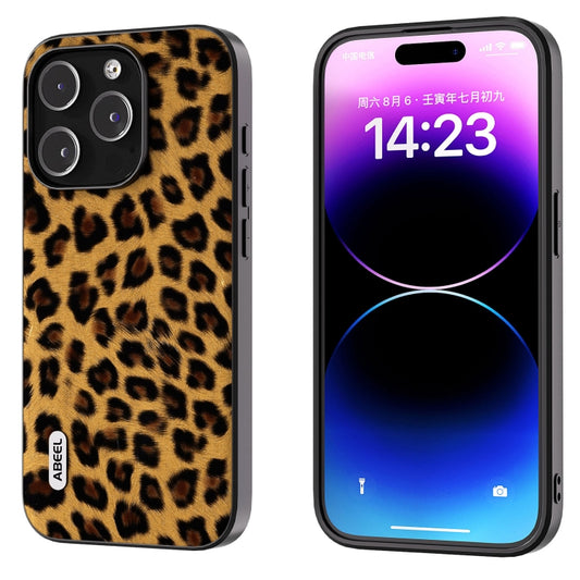 For iPhone 14 Pro ABEEL Black Edge Leopard Phone Case(Golden Leopard) - iPhone 14 Pro Cases by buy2fix | Online Shopping UK | buy2fix