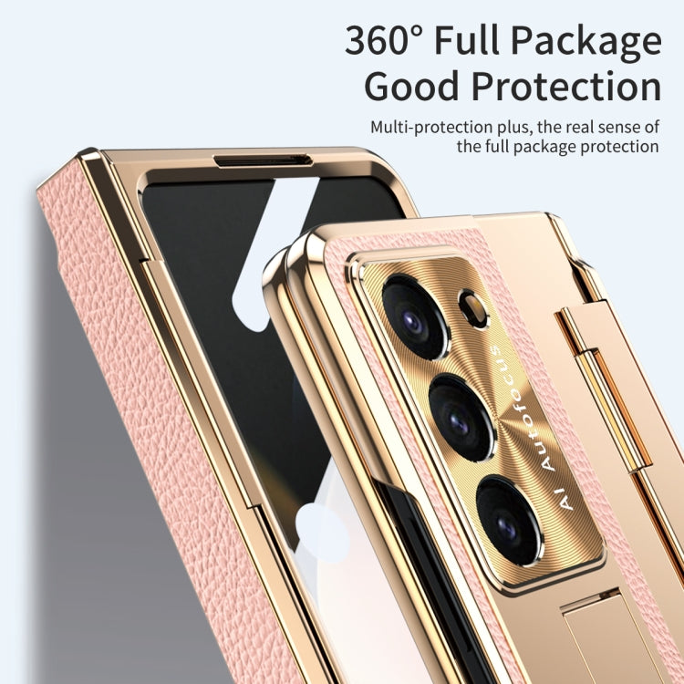 For Samsung Galaxy Z Fold5 5G Integrated Full Coverage Pen Slot Folding Phone Case with Stylus(Gold+Pink) - Galaxy Z Fold5 Cases by buy2fix | Online Shopping UK | buy2fix