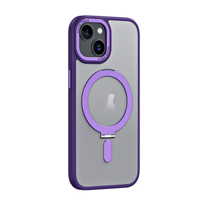 For iPhone 15 Plus Skin Feel MagSafe Shockproof Phone Case with Holder(Purple) - iPhone 15 Plus Cases by buy2fix | Online Shopping UK | buy2fix