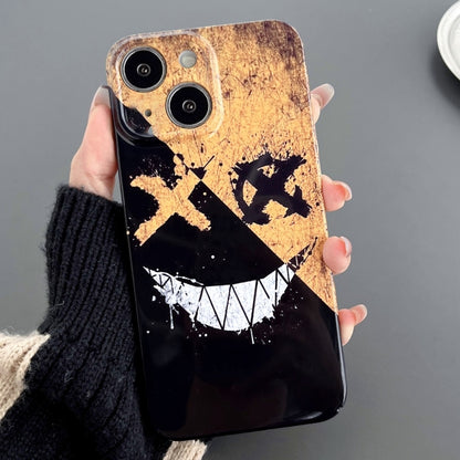 For iPhone 14 Painted Pattern Precise Hole PC Phone Case(Black Yellow Smiling) - iPhone 14 Cases by buy2fix | Online Shopping UK | buy2fix