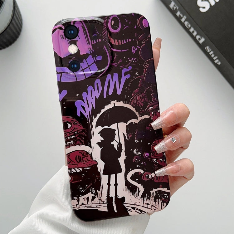 For iPhone XS Max Painted Pattern Precise Hole PC Phone Case(Black Purple Umbrella Boy) - More iPhone Cases by buy2fix | Online Shopping UK | buy2fix