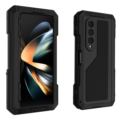 For Samsung Galaxy Z Fold4 LK Metal Shockproof Life Waterproof Dustproof Phone Case with Folding Holder(Black) - Galaxy Z Fold4 5G Cases by buy2fix | Online Shopping UK | buy2fix