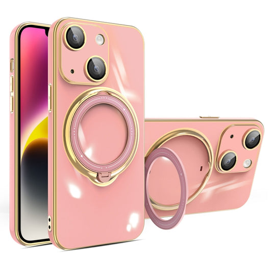 For iPhone 14 Plus Multifunction Electroplating MagSafe Holder Phone Case(Pink) - iPhone 14 Plus Cases by buy2fix | Online Shopping UK | buy2fix